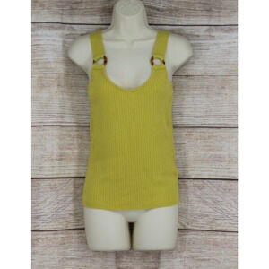 Tahari Womens Size Medium Ribbed Knit Sleeveless V-Neck Top Shirt Pea Green